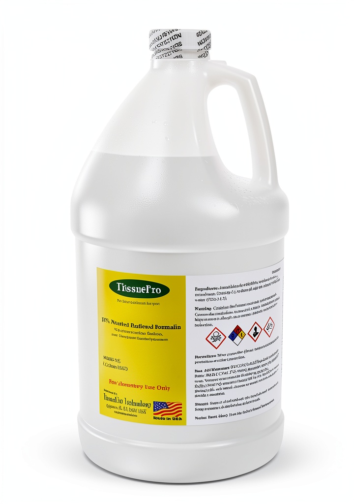 TissuePro 10% Neutral Buffered Formalin bottle with safety label