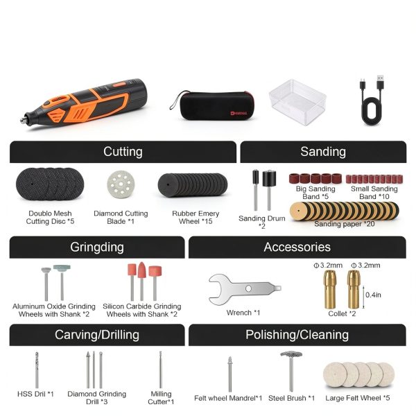 HARDELL 12V Cordless Rotary Tool with 80 Piece Kit Orange-5