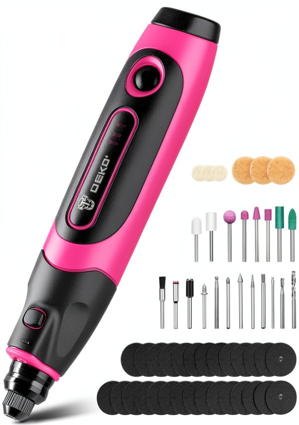 Mini Cordless Rotary Tool DEKOPRO 3.7V Speed 70 Accessories Pink-0