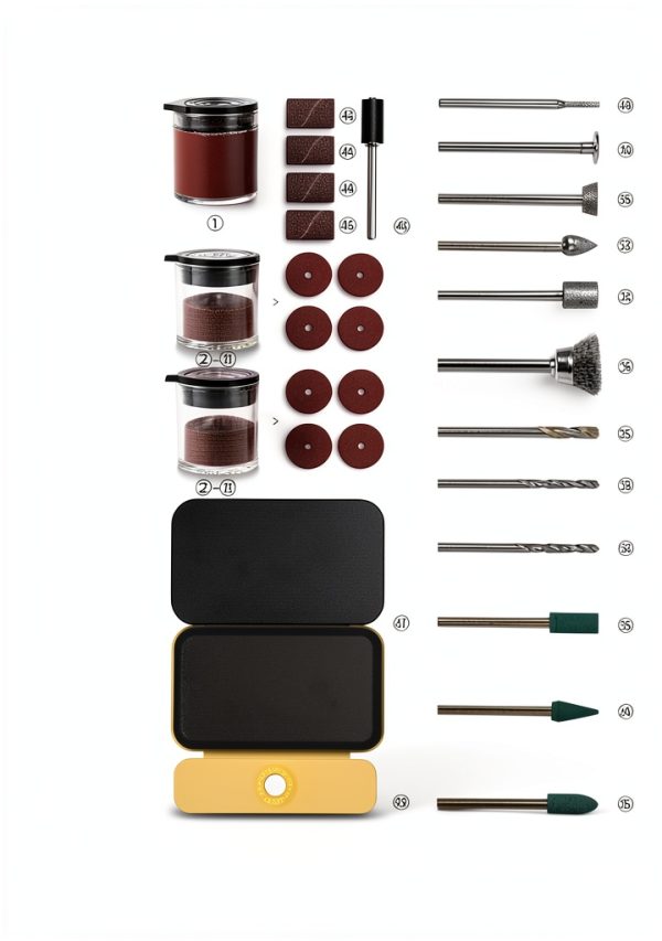 HOTO Rotary Tool Accessories Kit, 60-Piece Set, Fits 1/8'' (3.2mm) & 3/32'' (2.3mm), Sanding, Grinding, Cutting, Drilling, Sharpening, Carving & Engraving-0